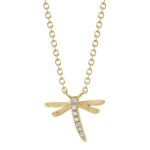 18K Solid Gold 0.03Ct Diamond Dragonfly Necklace