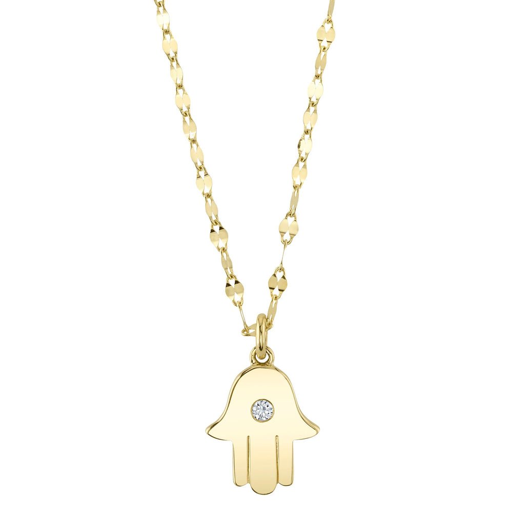 18K Solid Gold 0.03Ct Diamond Hamsa Necklace 18K Solid Gold 0.03Ct Diamond Hamsa Necklace