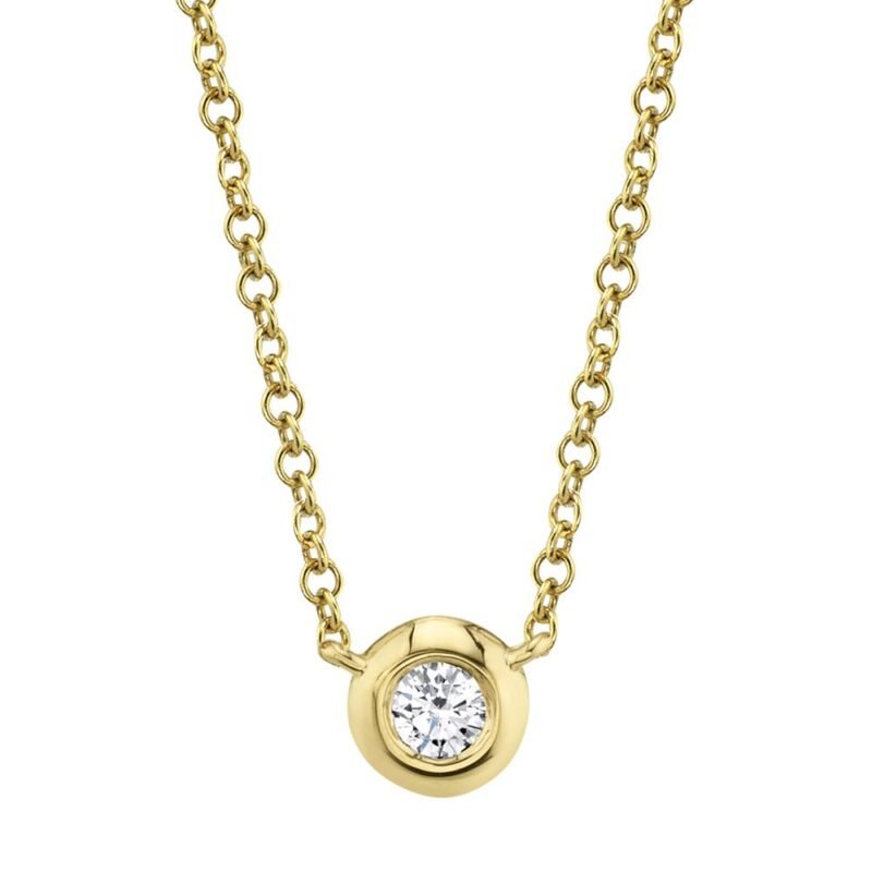 18K Solid Gold 0.1Ct Diamond Bezel Necklace