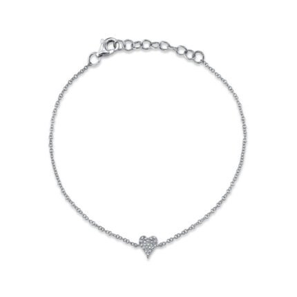 18K Solid Gold 0.05Ct Diamond Pave Heart Bracelet
