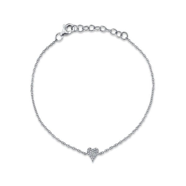 18K Solid Gold 0.05Ct Diamond Pave Heart Bracelet