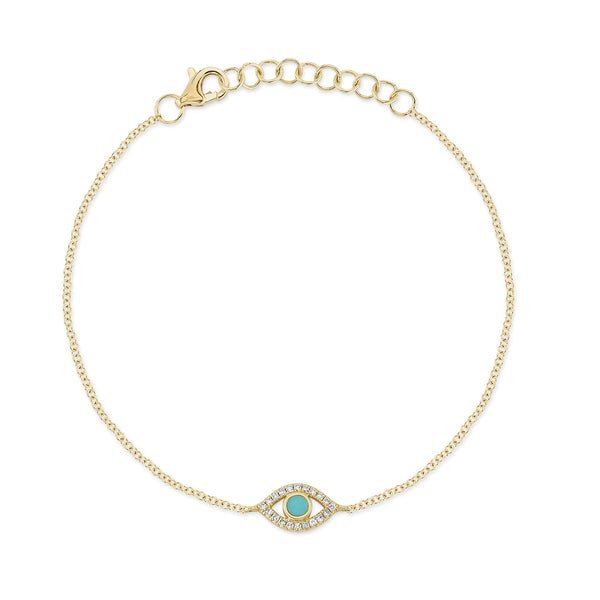 18K Solid Gold 0.06Ct Diamond & 0.07Ct Composite Turquoise Eye Bracelet 18K Solid Gold 0.06Ct Diamond & 0.07Ct Composite Turquoise Eye Bracelet