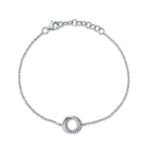 18K Solid Gold 0.07Ct Diamond Love Knot Circle Bracelet