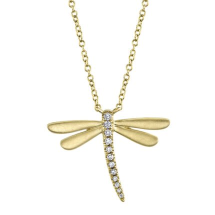 18K Solid Gold 0.08Ct Diamond Dragonfly Necklace