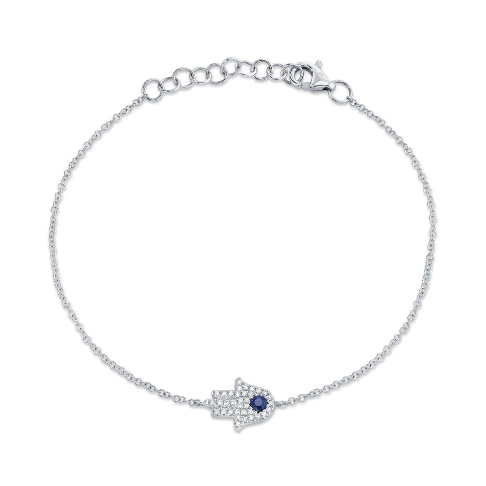 0.09CT DIAMOND & 0.08CT BLUE SAPPHIRE HAMSA BRACELET Blue Sapphire Hamsa Bracelet