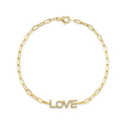 0.12Ct Diamond "Love" Paper Clip Link Bracelet
