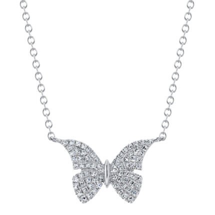 18K Solid Gold 0.20ct Diamond Butterfly Necklace