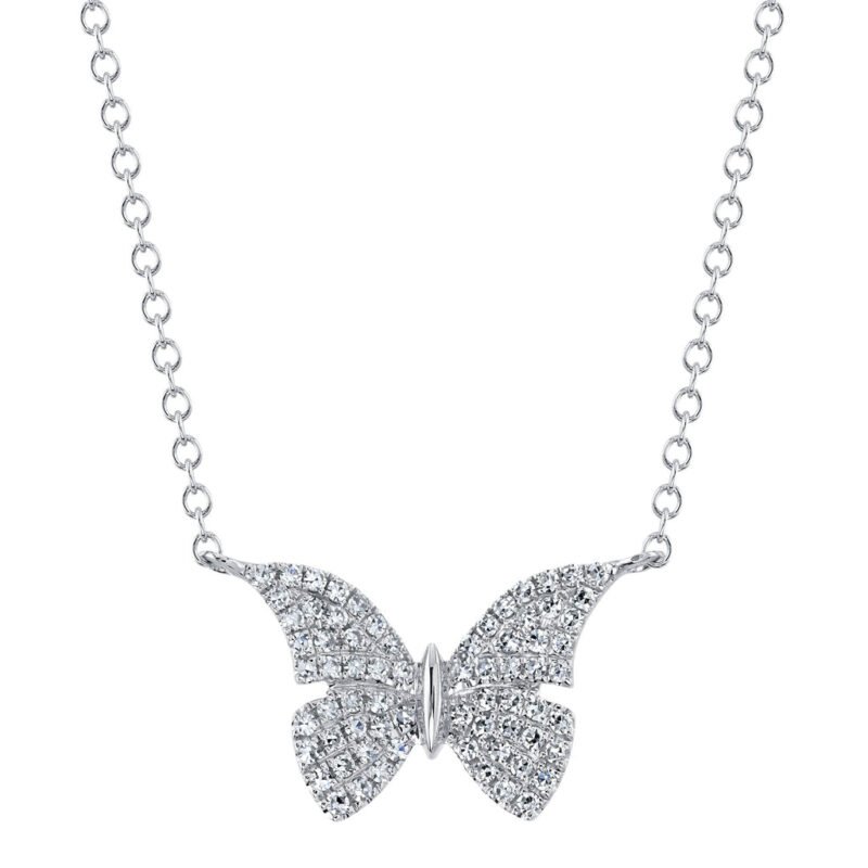 18K Solid Gold 0.20ct Diamond Butterfly Necklace