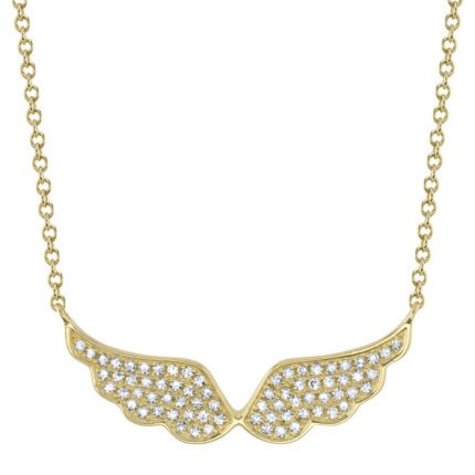 18K Solid Gold 0.30Ct Diamond Angel Wings Necklace