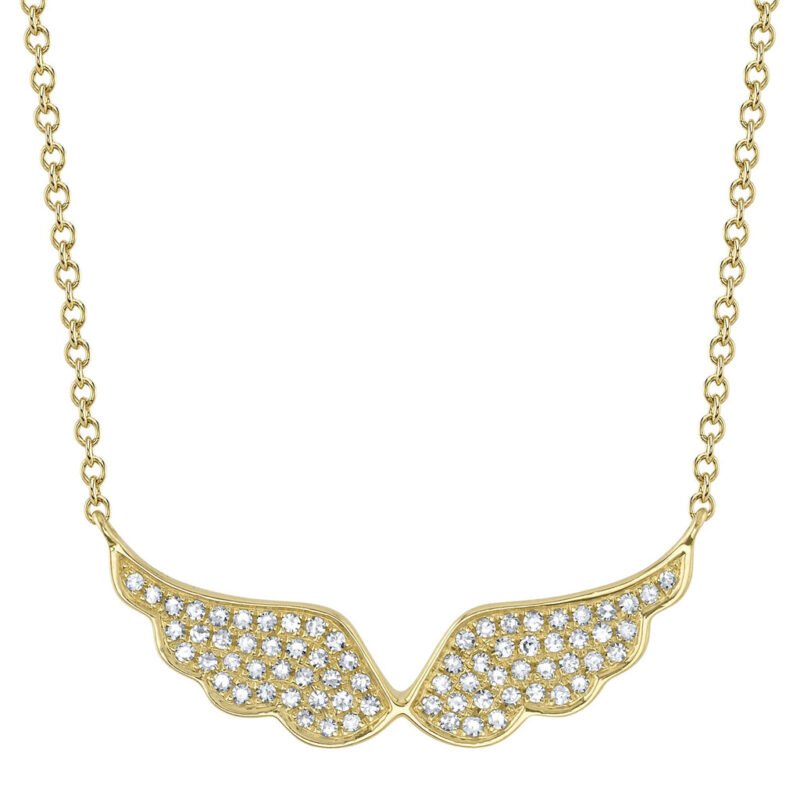 18K Solid Gold 0.30Ct Diamond Angel Wings Necklace