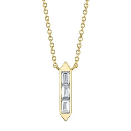 18K Solid Gold 0.18Ct Diamond Baguette Necklace