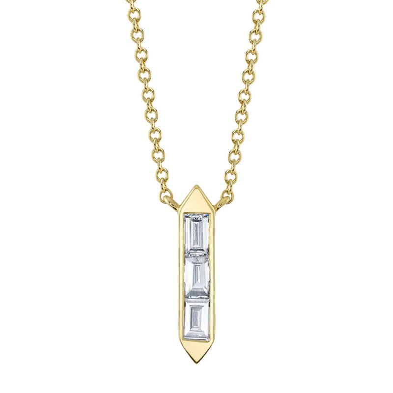 18K Solid Gold 0.18Ct Diamond Baguette Necklace