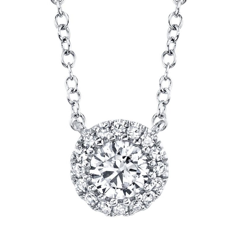 18K Solid Gold 0.20Ct-Ctr(Round) 0.05Ct-Side Diamond Necklace