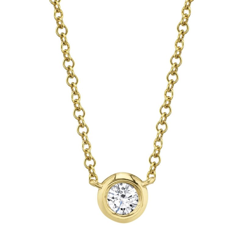 18K Solid Gold 0.20Ct Diamond Bezel Necklace