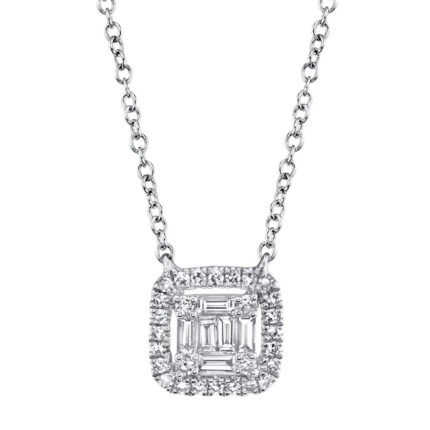 18K Solid Gold 0.5Ct Diamond Baguette Necklace