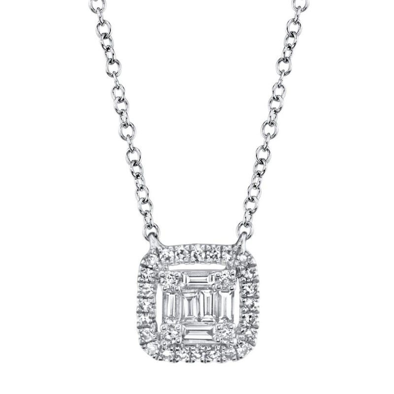 18K Solid Gold 0.5Ct Diamond Baguette Necklace