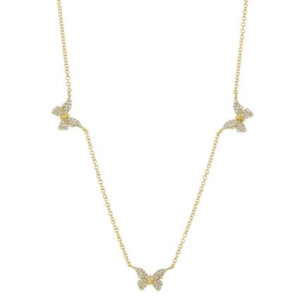 18K Solid Gold 0.23Ct Diamond Butterfly Necklace