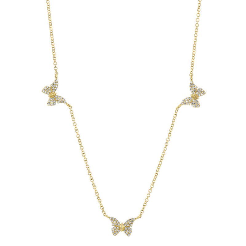 18K Solid Gold 0.23Ct Diamond Butterfly Necklace