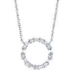 18K Solid Gold 0.1Ct Diamond Baguette Circle Necklace