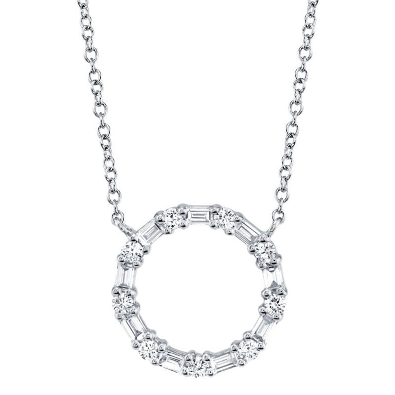 18K Solid Gold 0.1Ct Diamond Baguette Circle Necklace