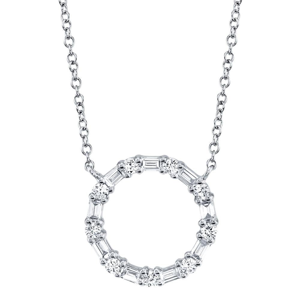 18K Solid Gold 0.1Ct Diamond Baguette Circle Necklace 18K Solid Gold 0.1Ct Diamond Baguette Circle Necklace