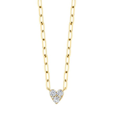 Diamond Heart Paper Clip Link Necklace