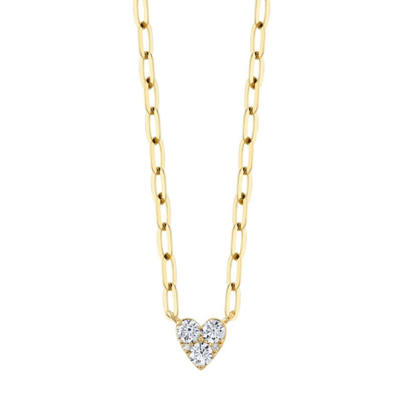 Diamond Heart Paper Clip Link Necklace