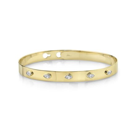 18K Solid Gold 0.41Ct Diamond Marquise Bezel Latch Lock Bangle