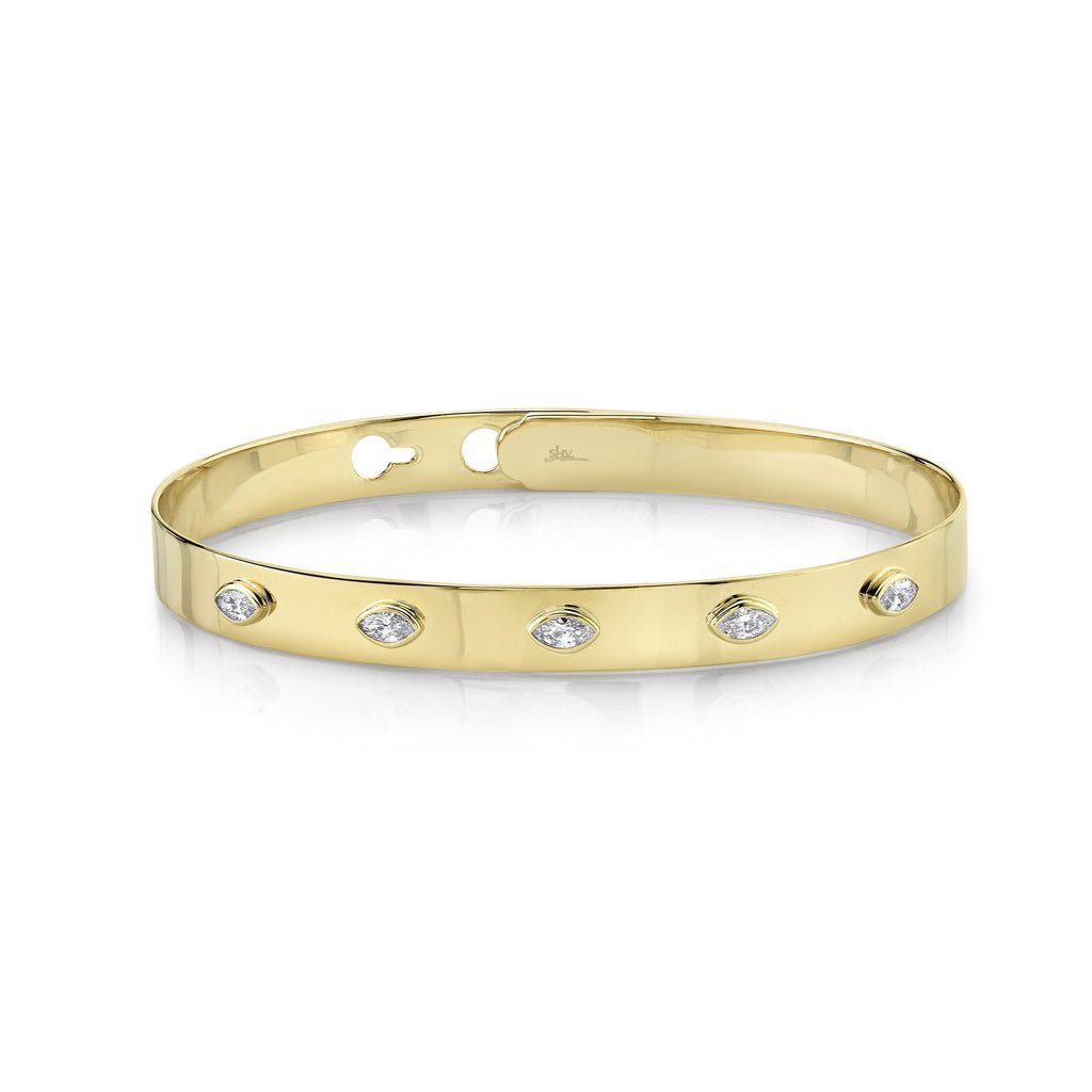18K Solid Gold 0.41Ct Diamond Marquise Bezel Latch Lock Bangle 18K Solid Gold 0.41Ct Diamond Marquise Bezel Latch Lock Bangle