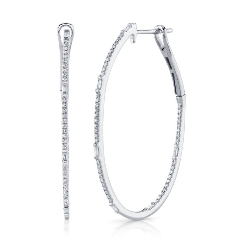 0.44Ct Diamond Baguette Oval Hoop Earring