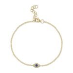 18K Solid Gold 0.04Ct Diamond & 0.06Ct Blue Sapphire Eye Bracelet