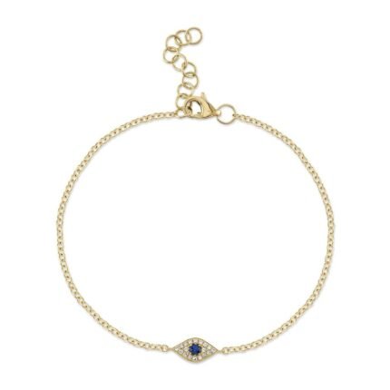 18K Solid Gold 0.04Ct Diamond & 0.06Ct Blue Sapphire Eye Bracelet