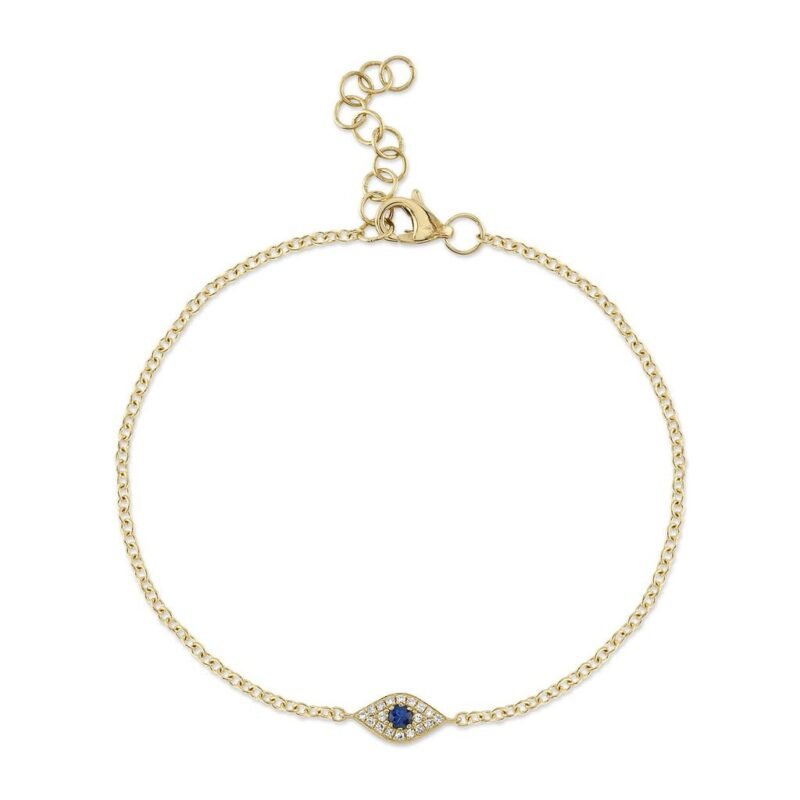 18K Solid Gold 0.04Ct Diamond & 0.06Ct Blue Sapphire Eye Bracelet