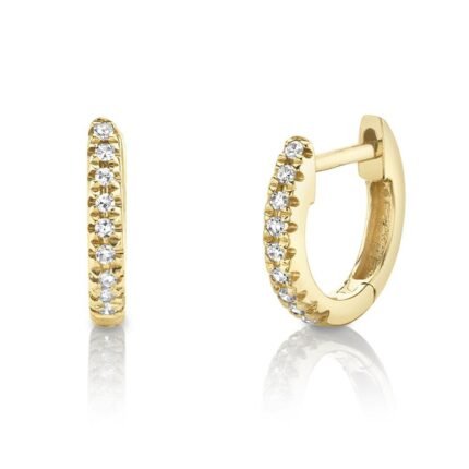 14K Solid Gold 0.04Ct Diamond Signature Classic Huggie Earrings
