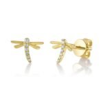 14K Solid Gold 0.05Ct Diamond Dragonfly Earring