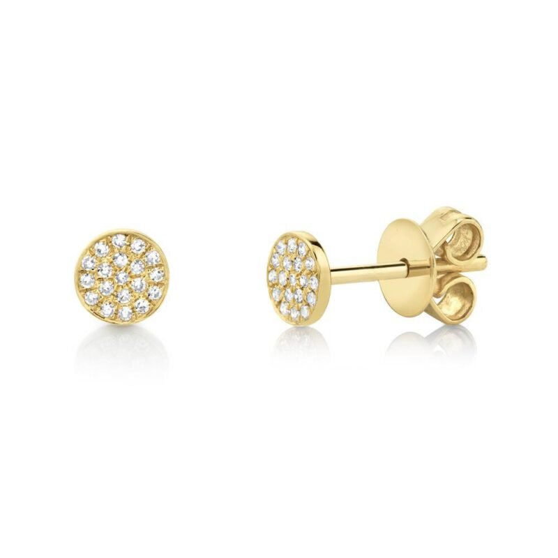 14K Solid Gold 0.07Ct Diamond Pave Stud Earring