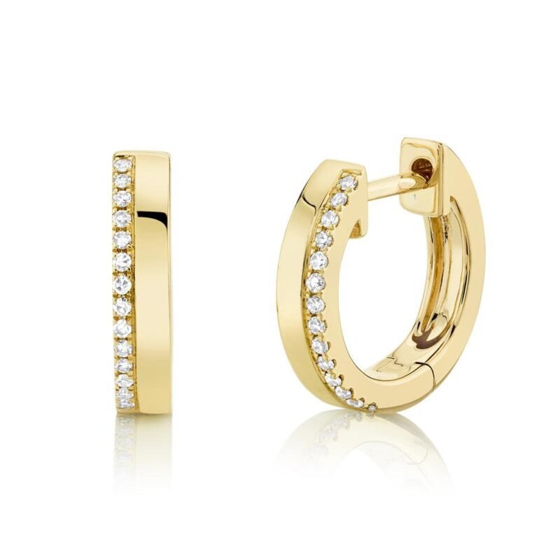 14K Solid Gold 0.08Ct Diamond Huggie Earring