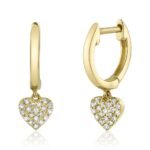 14K Solid Gold 0.09Ct Diamond Pave Heart Huggie Earring