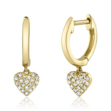 14K Solid Gold 0.09Ct Diamond Pave Heart Huggie Earring