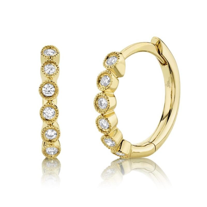 14K Solid Gold 0.11Ct Diamond Huggie Earring