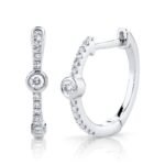 14K Solid Gold 0.13Ct Diamond Bezel Hoop Earring
