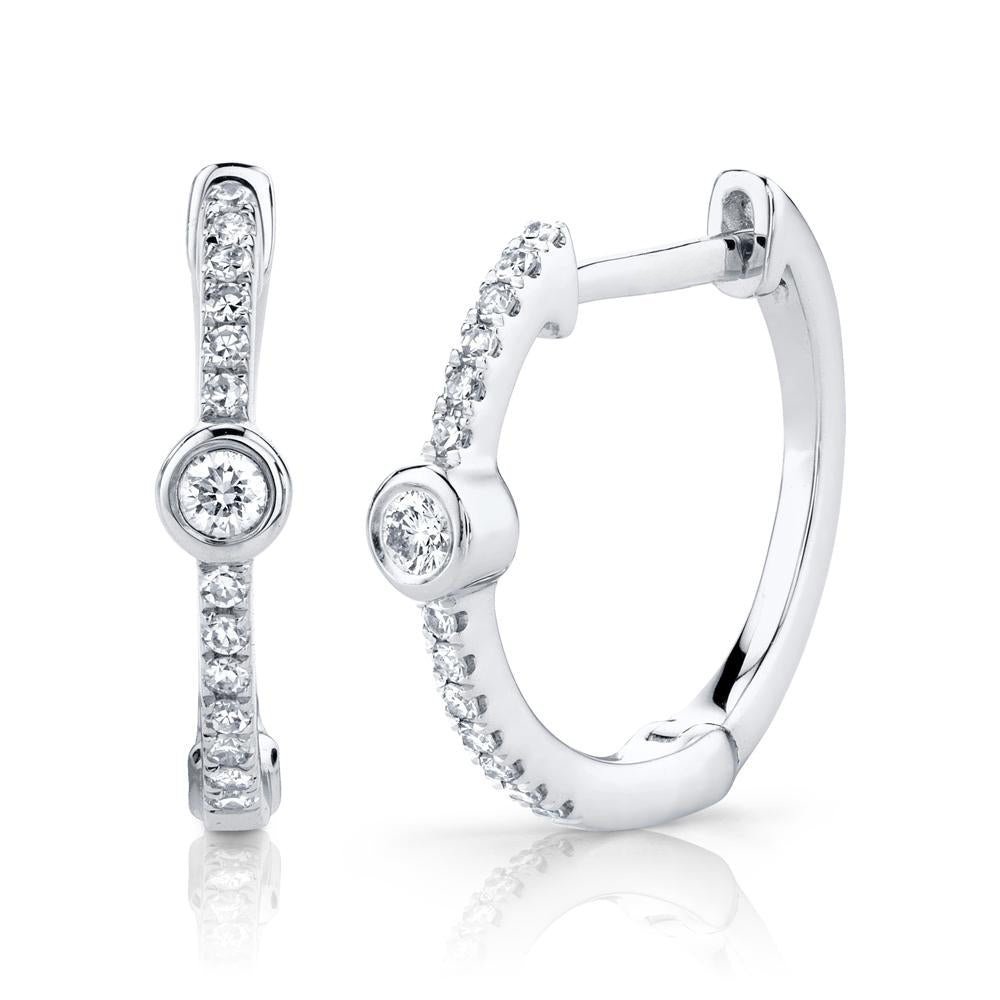 14K Solid Gold 0.13Ct Diamond Bezel Hoop Earring 14K Solid Gold 0.13Ct Diamond Bezel Hoop Earring