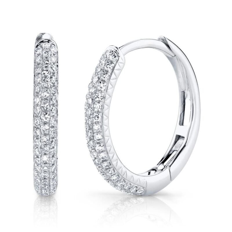 14K Solid Gold 0.21Ct Diamond Pave Hoop Earring