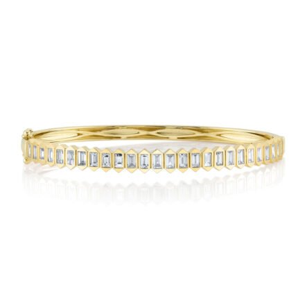 18K Solid Gold 1.70Ct Diamond Baguette Bangle