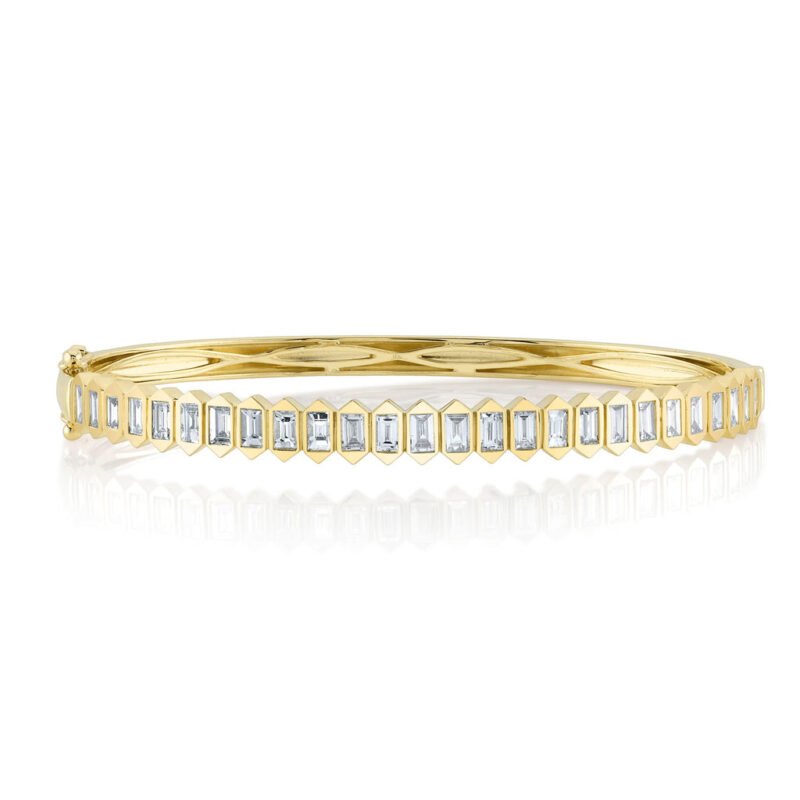 18K Solid Gold 1.70Ct Diamond Baguette Bangle