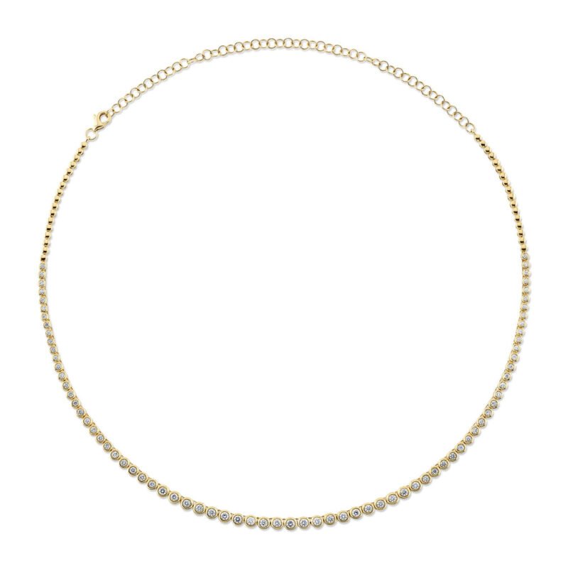 18K Solid Gold 2.00Ct Diamond Bezel Tennis Necklace