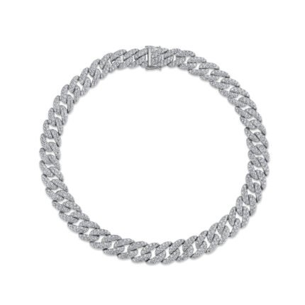 18K Solid Gold 21.46Ct Diamond Pave Link Necklace