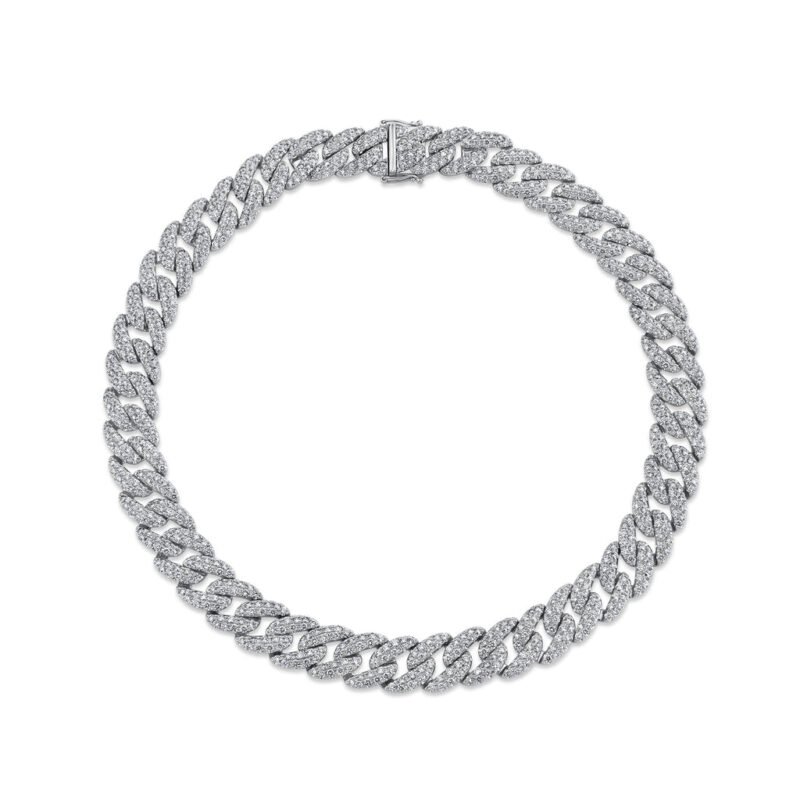 18K Solid Gold 21.46Ct Diamond Pave Link Necklace
