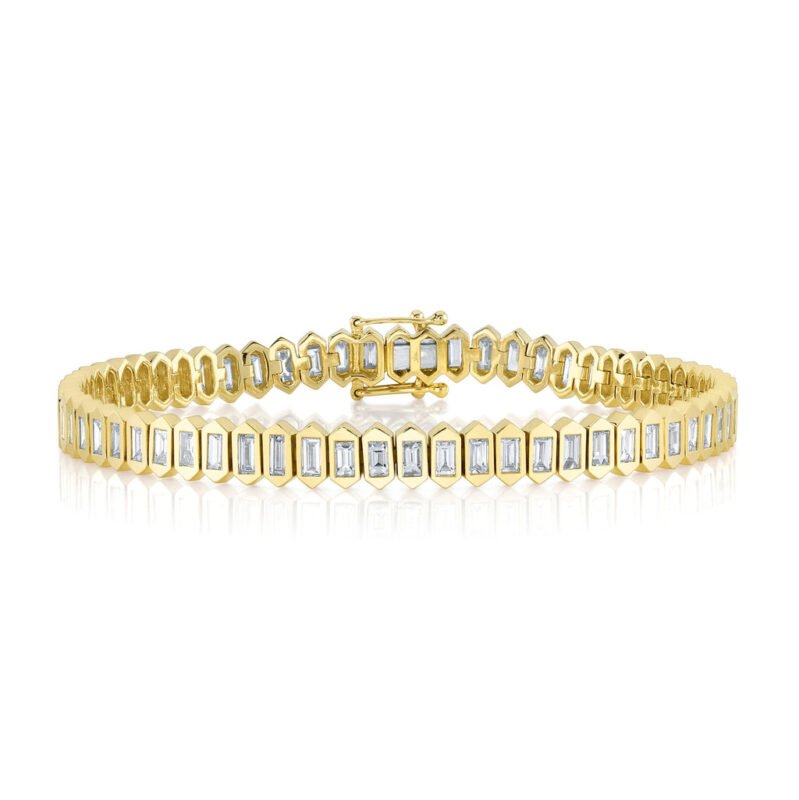 18K Solid Gold 3.25Ct Diamond Baguette Tennis Bracelet