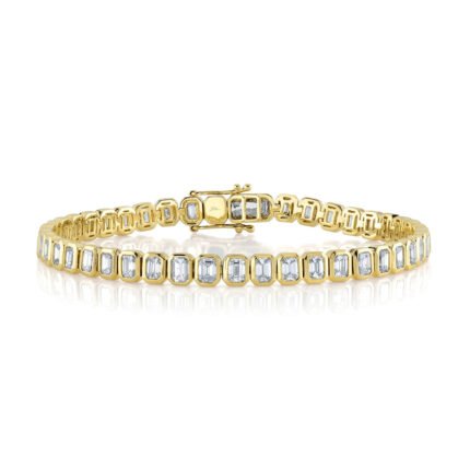 18K Solid Gold 6.62Ct Diamond Emerald Tennis Bracelet